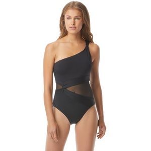 Michael Kors Mesh-Inset One-Shoulder Maillot Suit
